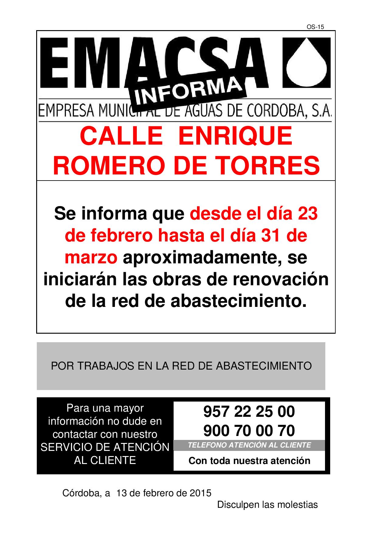 CALLE ENRIQUE ROMERO DE TORRES (23 FEB-31 MAR)