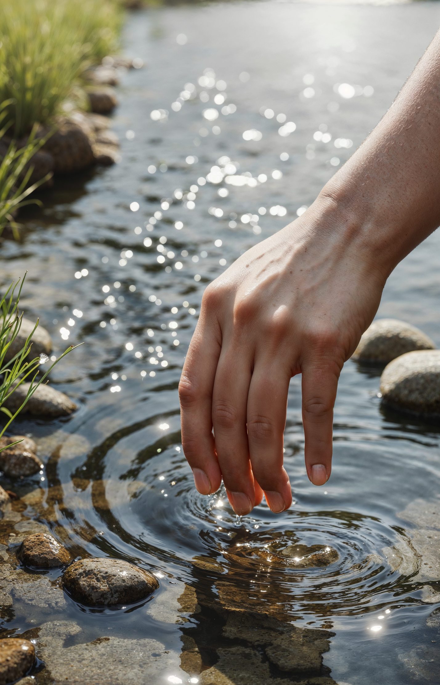 mano mojando los dedos en el agua
